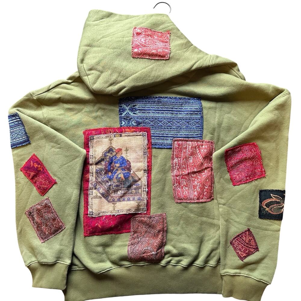 NWT Rastah Olive Green Jamawar Patchwork Hoodie ; SOLD OUT $315 MSRP - Picture 3 of 8